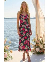 Roman - Floral Print Cowl Neck Midi Dress - Lyst