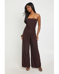 Boohoo - Ruched Bandeau And Wide Leg Trouser Co Ord - Lyst