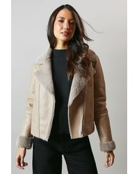 PRINCIPLES - Pu Biker Jacket With Faux Fur Collar - Lyst