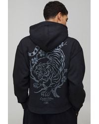 BoohooMAN - Washed Oversized Boxy Tonal Tiger Puff Print Hoodie Cotton - Lyst