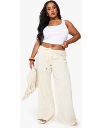 Boohoo - Plus Drawstring Elasticated Waist Wide Leg Pants - Lyst