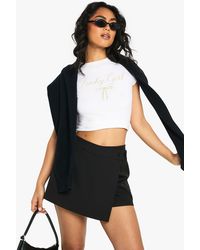 Boohoo - Woven Button Wrap Skort - Lyst