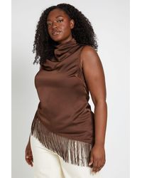 Boohoo - Plus High Neck Ruched Tassel Top - Lyst