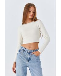 MixRay - Langarm Basic Crop Stricktop - Lyst