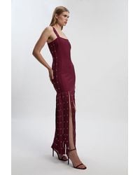 Karen Millen - Strappy Eyelet Detail Fringe Figure Form Midi Dress - Lyst