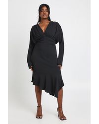 Boohoo - Plus Asymmetric Plunge Midi Dress - Lyst