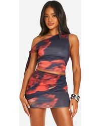 Boohoo - Floral Print Tie Side Mini Skirt - Lyst