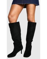 Boohoo - Rounded Square Toe Knee High Stiletto Boots - Lyst