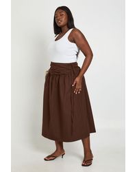 Boohoo - Plus Poplin Tie Waist Midaxi Skirt - Lyst