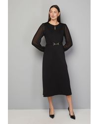 Wallis - Ponte A-Line Midi Dress With Chiffon Sleeves - Lyst