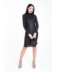 Quiz Rose Gold Sequin Embroidered High Neck Bodycon Dress in Black | Lyst UK