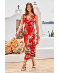 Sosandar - Scarf Print Ruffle Detail Midi Wrap Jersey Dress - Lyst