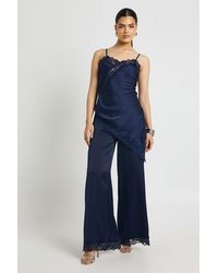Boohoo - Satin Lace Trim Wide Leg Trousers - Lyst