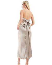 In The Style - Petite Bandeau Satin Bow Detail Midi Dress - Lyst