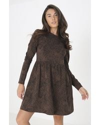 Brave Soul - Cotton 'Sandie' Animal Print Long Sleeve Mini Smock Dress - Lyst