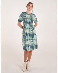 Blue Vanilla - Shirred Bust Puff Sleeve Patchwork Mini Dress - Lyst