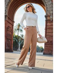 Sosandar - Camel Wide Leg Trousers - Lyst