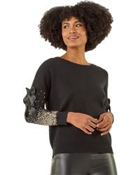 Roman - Sequin Bow Sleeve Knit Jumper - Lyst