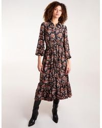 Blue Vanilla - Shirred Waist Floral Midi Shirt Dress - Lyst