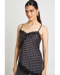 Boohoo - Polka Satin Lace Mix Asymmetric Cami - Lyst