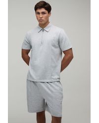 BoohooMAN - Seam Detail Regular Fit 1/4 Zip Polo & Short Set - Lyst