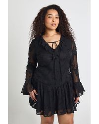Boohoo - Plus Floral Burnout Dipped Hem Mini Dress - Lyst