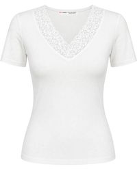 MixRay - Spitzen-V-Ausschnitt Slim Fit Bluse - Lyst