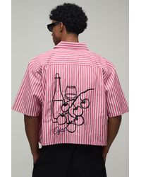 BoohooMAN - Boxy Crop Stripe Sketch Embroidered Shirt - Lyst