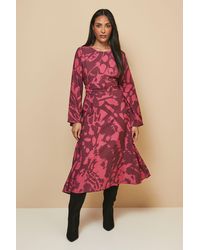 Wallis - Petite Floral Flute Sleeve Tie Midi Dress - Lyst