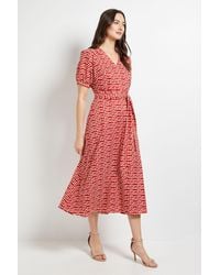 PRINCIPLES - Pleated Sleeve Belted Midi Dress - Lyst