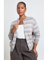 Boohoo - Plus Super Soft Stripe Crew Neck Knitted Cardigan - Lyst