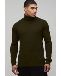 BoohooMAN - Muscle Fit Ribbed Roll Neck Knitted Jumper - Lyst