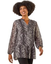 Roman - Snake Print V-Neck Tunic Top - Lyst