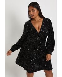 Boohoo - Plus V Neck Velvet Sequin Skater Dress - Lyst