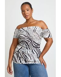 Boohoo - Plus Zebra Print Cap Sleeve Ruched Top - Lyst