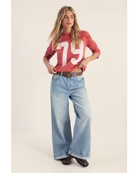 Nasty Gal - Varsity Long Sleeve Acid Wash Graphic T-Shirt - Lyst