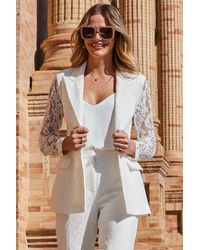 Sosandar - Ivory Premium Lace Detail Blazer - Lyst
