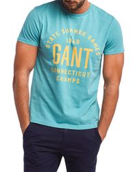 GANT - T Shirt Crew Neck Short Sleeve Summer Printed Cotton Tee Casual Top - Lyst