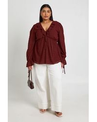 Boohoo - Plus Ruffle Tie Front Smock Top - Lyst