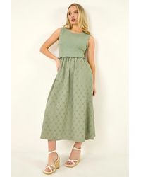 Roman - Petite Frill Shirred Midi Dress - Lyst