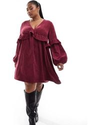 ASOS - Design Cord Smock Mini Dress With Frill Detail - Lyst
