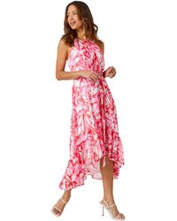 Roman - Halter Neck Butterfly Print Asymmetric Dress - Lyst