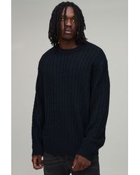 BoohooMAN - Tall Relaxed Fit Cable Knitted Jumper - Lyst