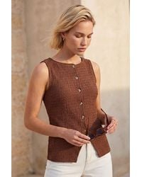 Roman - Textured Button Up Stretch Blouse - Lyst