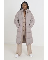 Brave Soul - Maxi Length Padded Jacket With Fixed Hood - Lyst