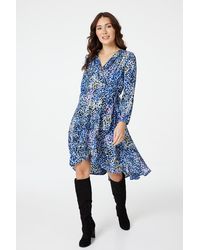 Izabel London - Printed V-Neck Wrap Front Dress - Lyst