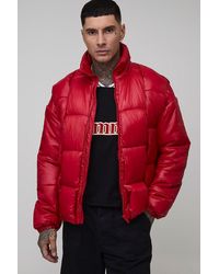 BoohooMAN - Tall High Shine Weft Oversized Funnel Neck Puffer Jacket - Lyst