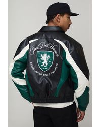 BoohooMAN - Boxy Fit Pu Colour Block Panel Embroidered Varsity Jacket - Lyst