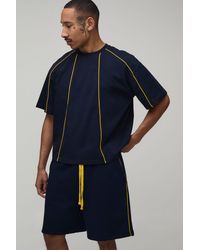 BoohooMAN - Contrast Piping Oversized Boxy T-Shirt & Baggy Short Set - Lyst