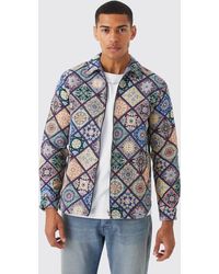 BoohooMAN - Long Sleeve Zip Through Diamond Tapestry Overshirt - Lyst